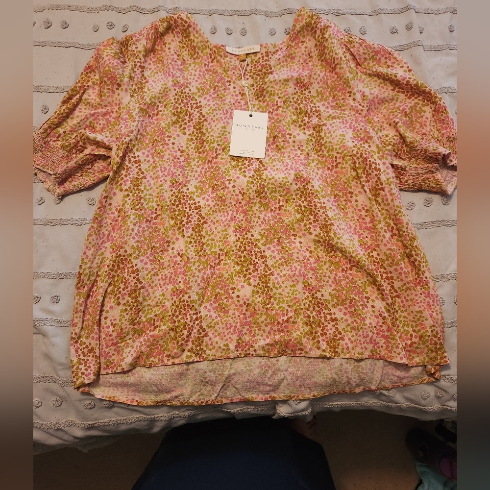 Downeast Smocked Sleeve Swiss Dot Blouse